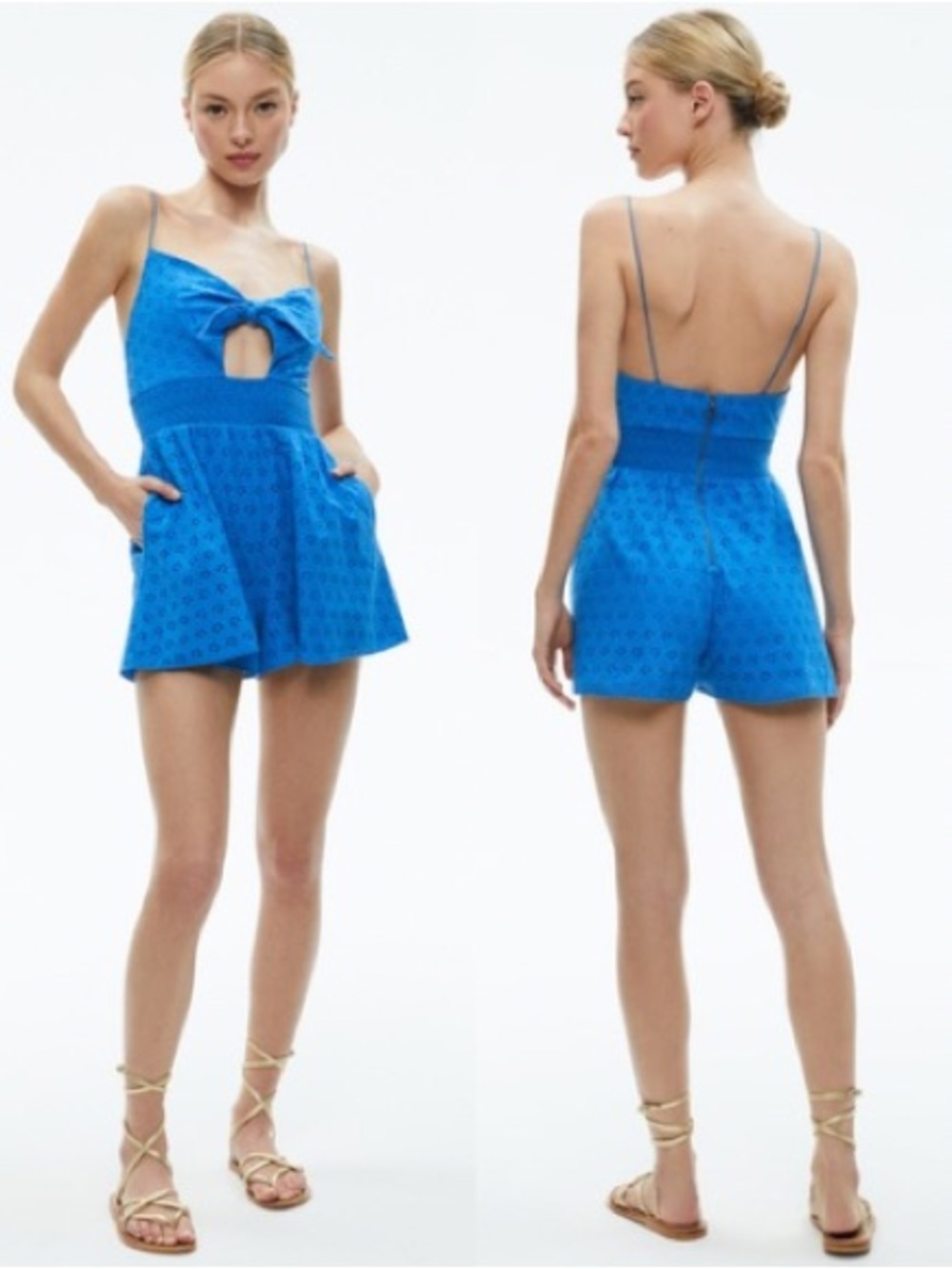 Alice‎ + Olivia Freida Eyelet Romper French Blue Tie Front Cutout Size 6